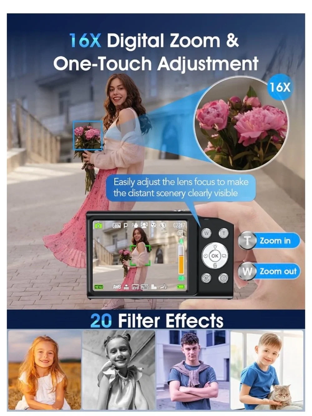 4K Black Digital Camera with Flip LCD - Compact Photo & Video Camera